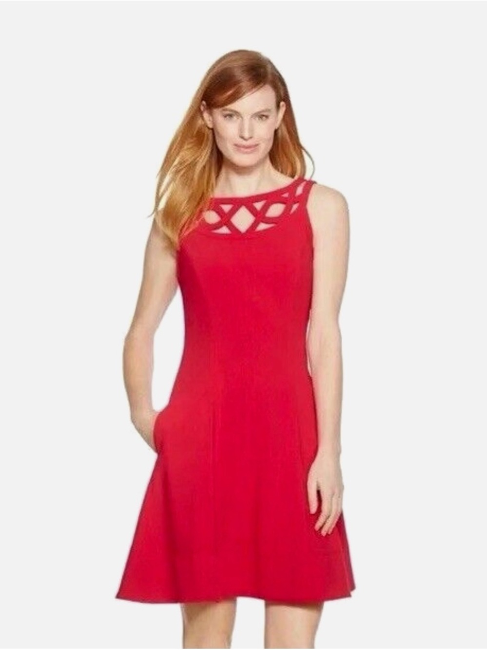 NWT White House Black Market Sleeveless Red Cutout Flare Dress Size 10